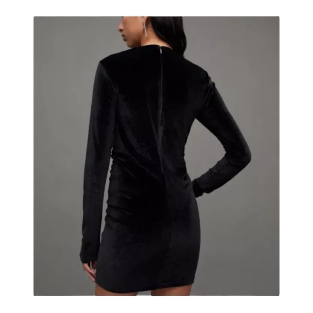 Allsaints Anya Velvet V-neck Mini Dress in Black NWT - Picture 4 of 6